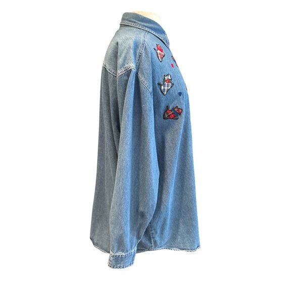 Vintage Quizz Again & Co. Denim Button-Up Shirt With Embroidered Plaid Scottie D - Picture 4 of 10